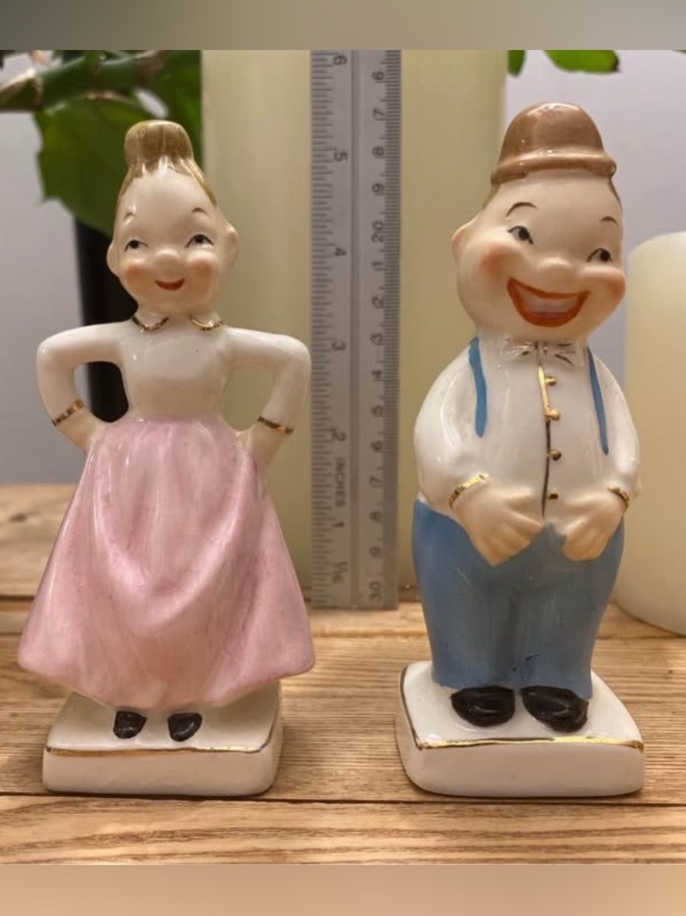 Vintage Turnabout Happy Angry Couple Salt Pepper Shakers Japan MCM